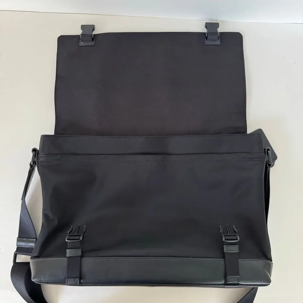 Coach Perforated Leather Nylon Sport Messenger Bag Black F71969